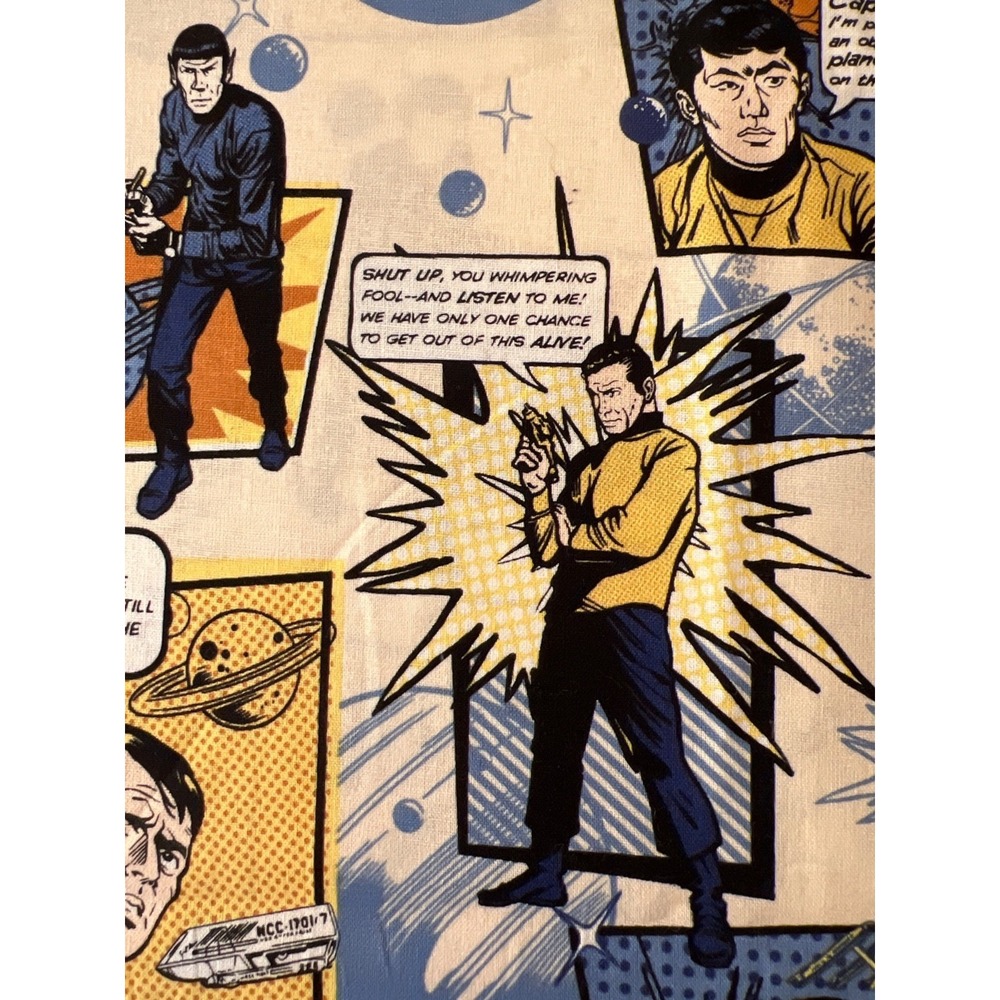 Fabric RARE 2017 Camelot Star Trek Cast Comic Book Panel Cosplay Sci-fi 34 x 44"